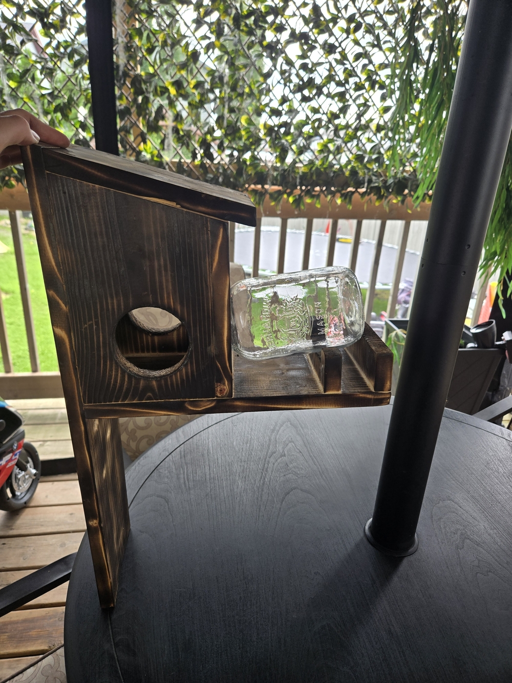 Handmade Wooden Squirrel Feeder with Removable Mason Jar - Picture 2 of 7